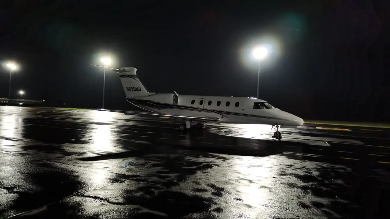 Citation 650 on the ramp at night, ready for an empty leg